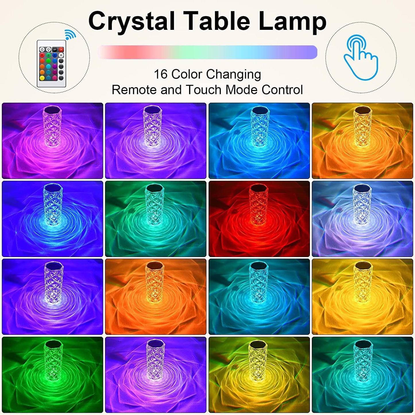 Crystal Lamp Rose Light Diamond Lamp 16 Colors with Touch Control USB Rechargeable Rose Light My Store