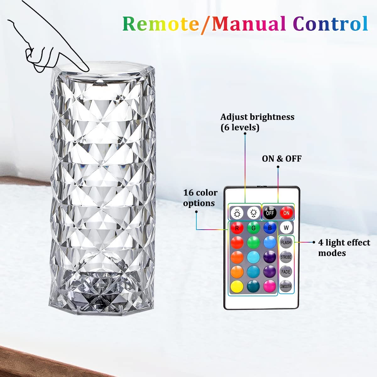 Crystal Lamp Rose Light Diamond Lamp 16 Colors with Touch Control USB Rechargeable Rose Light My Store