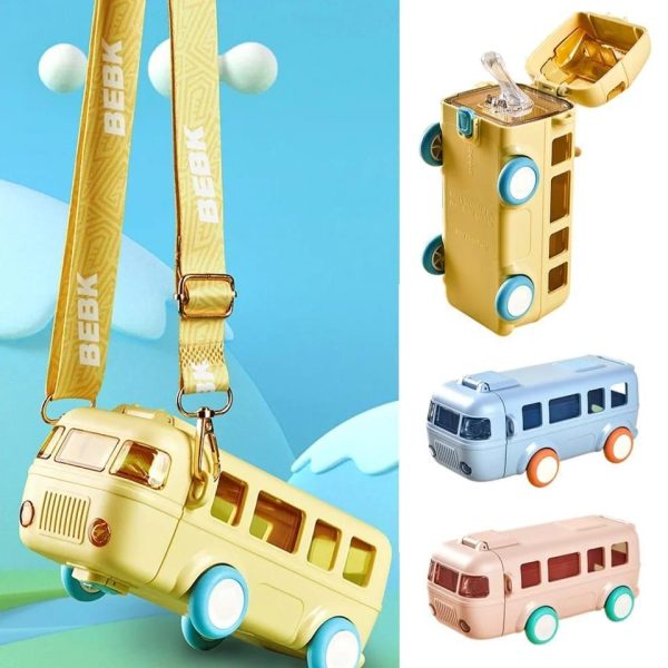 Bus Shape School Water Bottle With Strap 500 Ml (random Color) TheUrbanMart