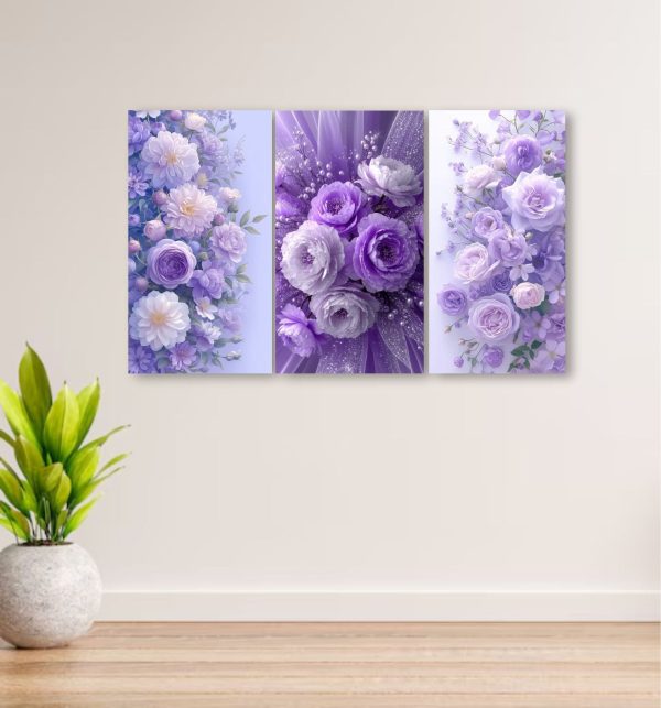 Set Of 3 Flowers Art Wooden Frames For Wall Decoration TheUrbanMart