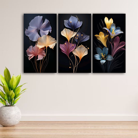 Set Of 3 Flowers Art Wooden Frames For Wall Decoration TheUrbanMart