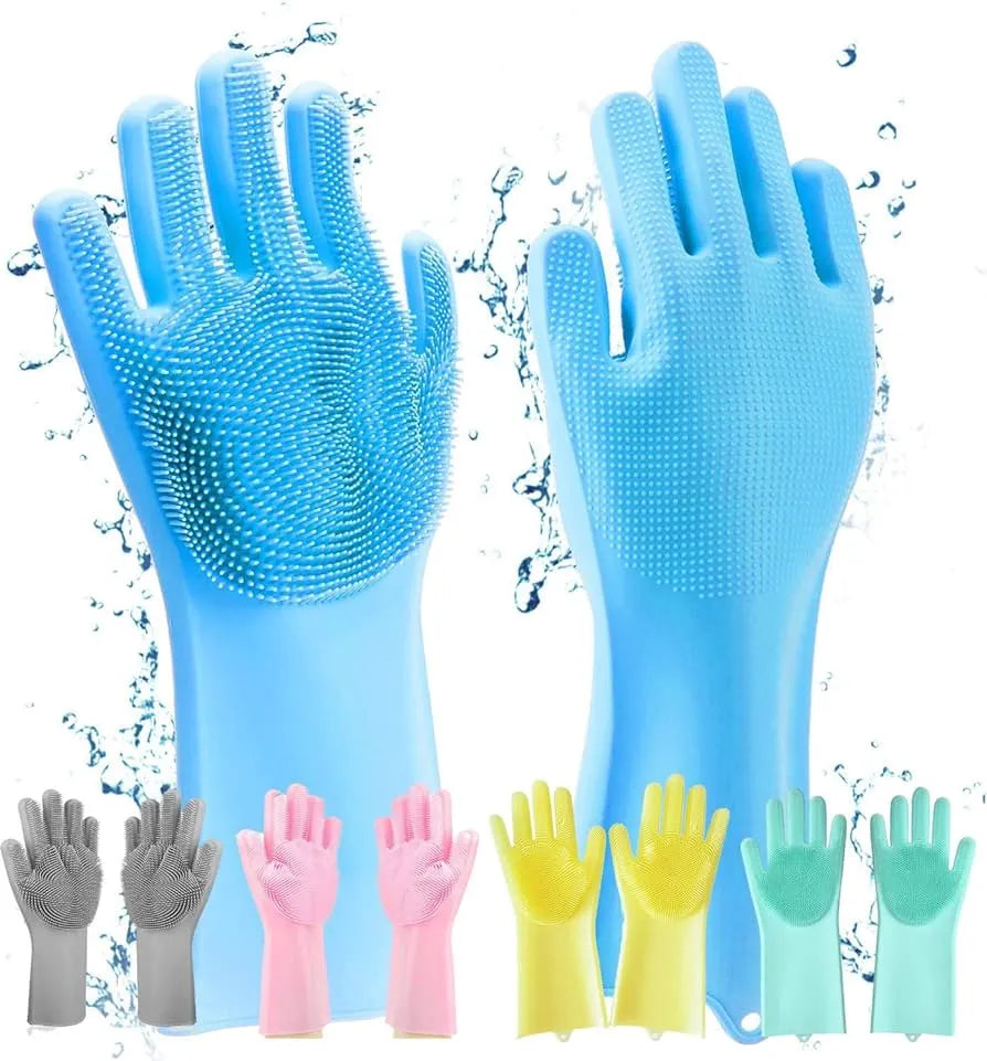 Silicone Dishwashing Gloves by THE URBAN MART – Heat-Resistant Cleaning Gloves with Scrubber