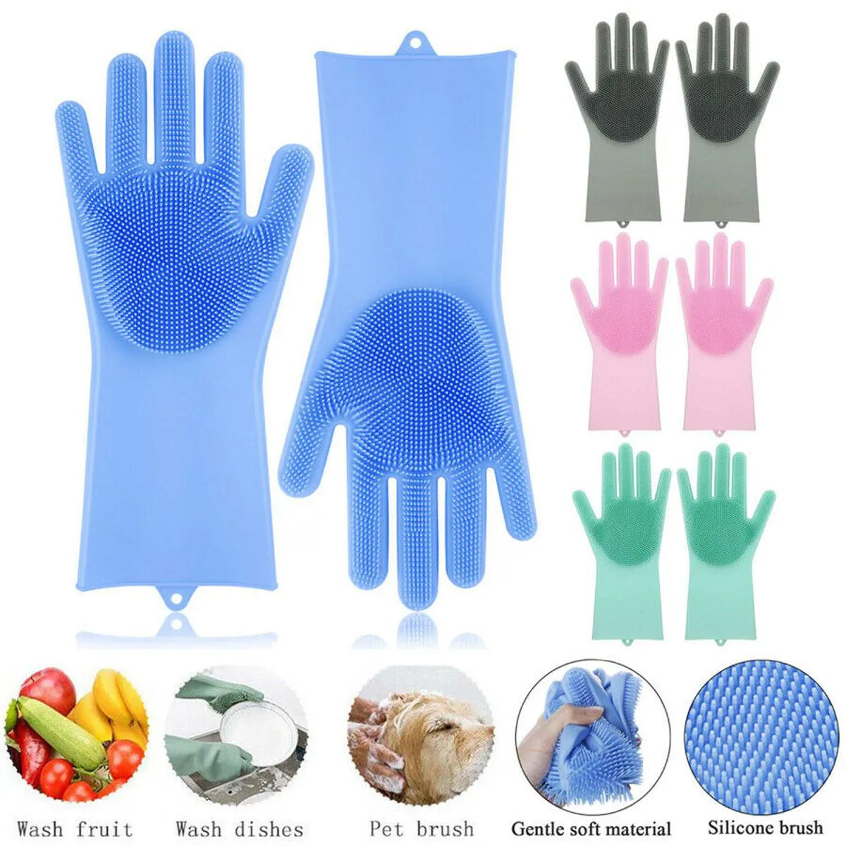 Silicone Dishwashing Gloves by THE URBAN MART – Heat-Resistant Cleaning Gloves with Scrubber