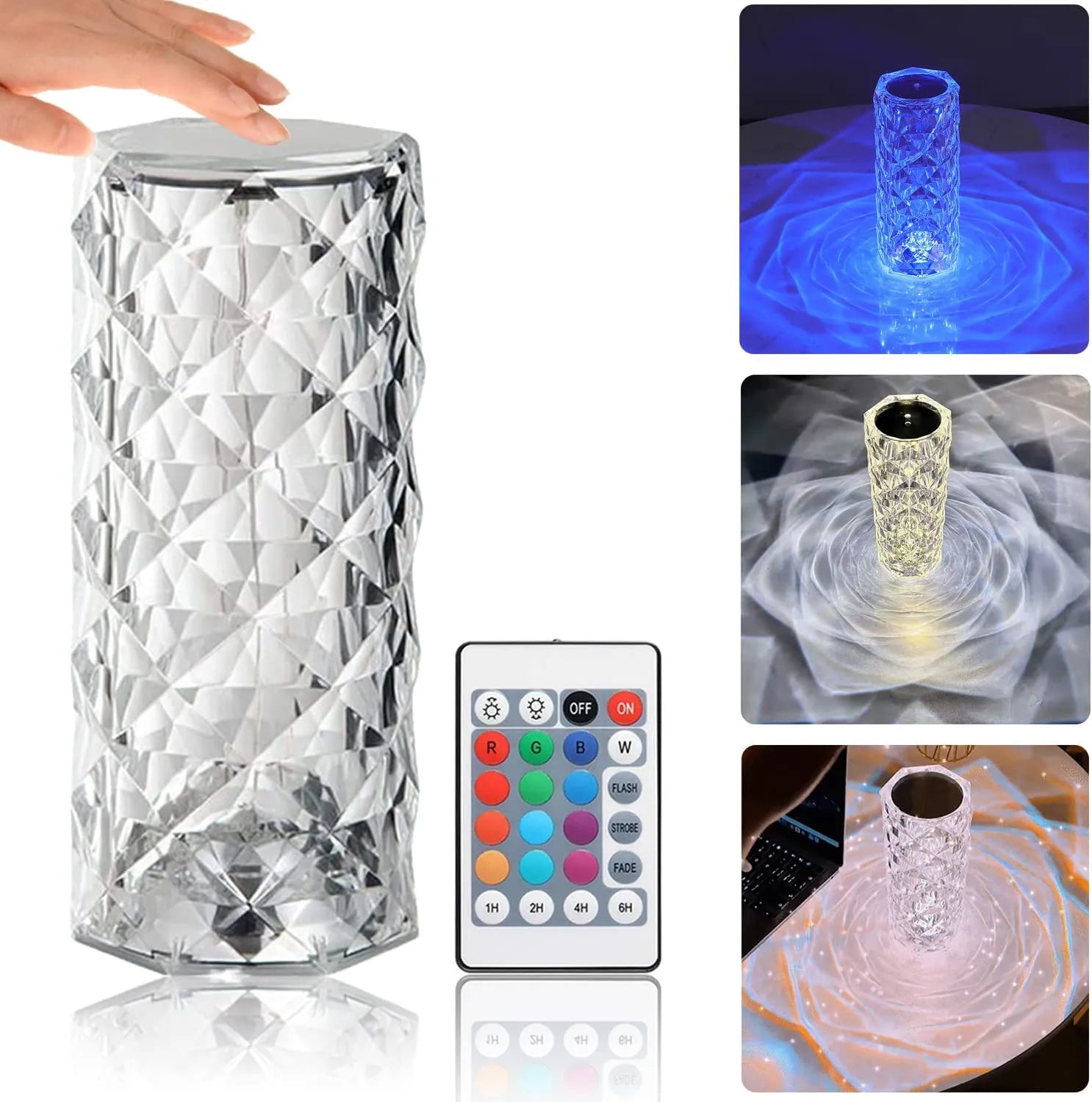 Rose Diamond Table Lamp by THE URBAN MART – LED Crystal Touch Lamp for Home Décor