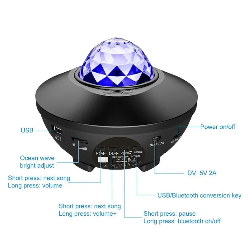 Galaxy Projector Night Light Table Lamp With Speaker TheUrbanMart