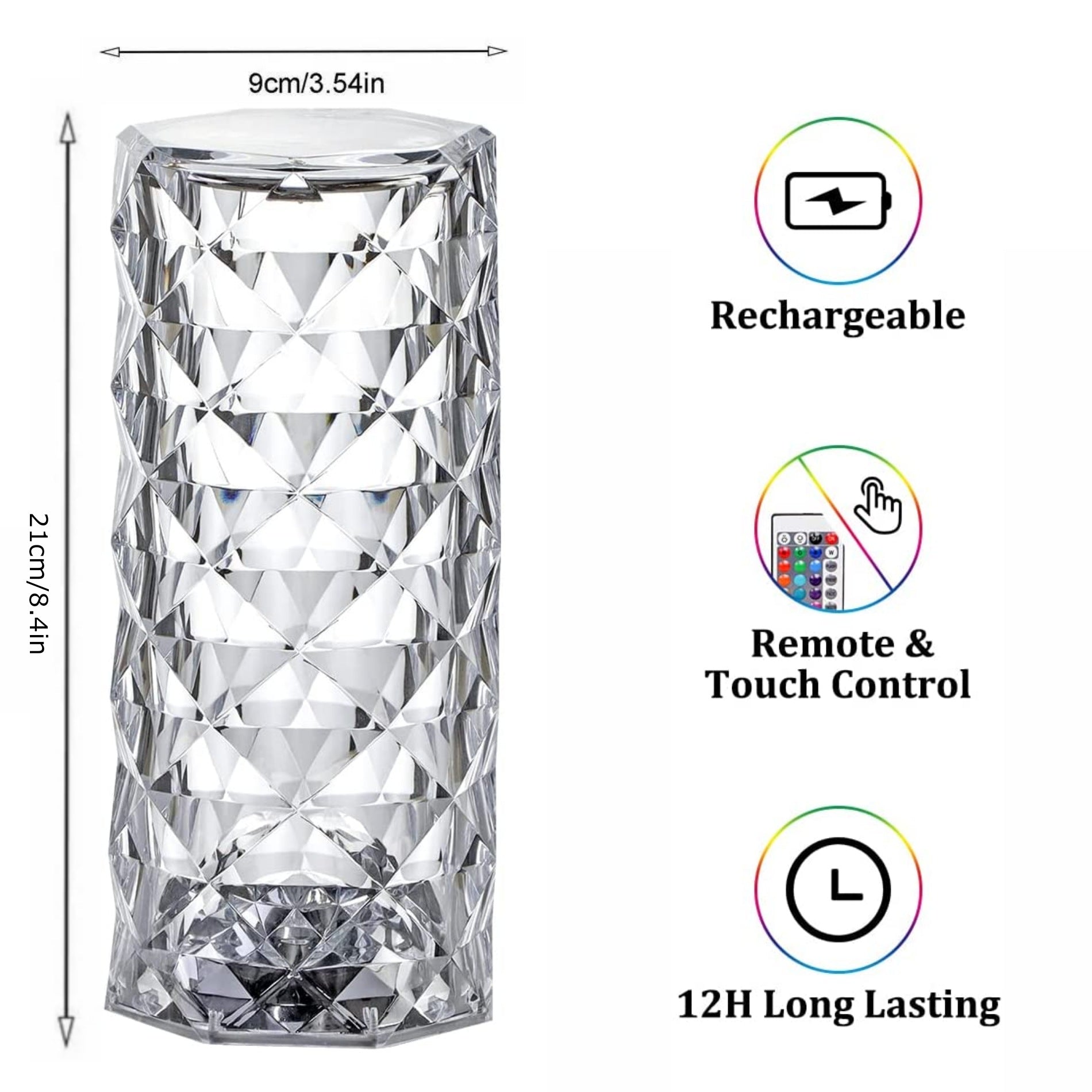 Crystal Lamp Rose Light Diamond Lamp 16 Colors with Touch Control USB Rechargeable Rose Light My Store