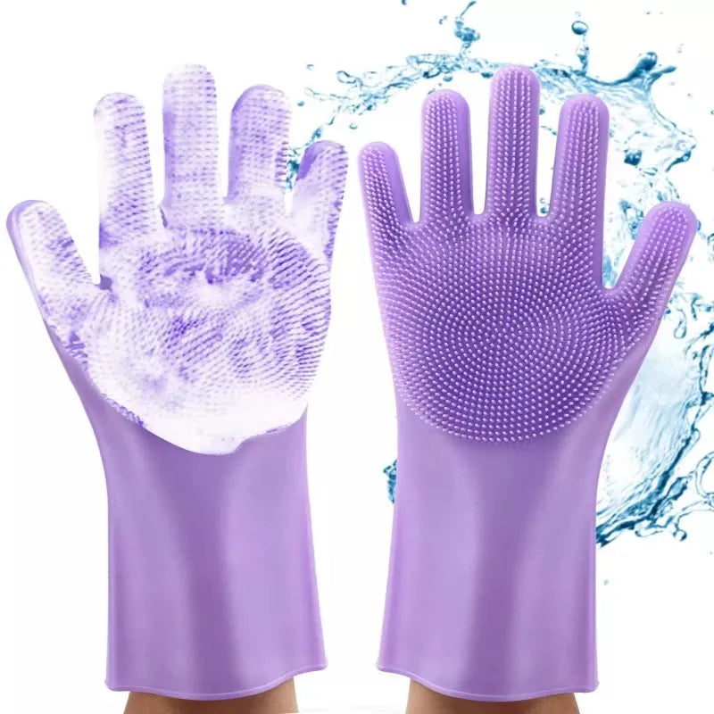 Silicone Dishwashing Gloves by THE URBAN MART – Heat-Resistant Cleaning Gloves with Scrubber