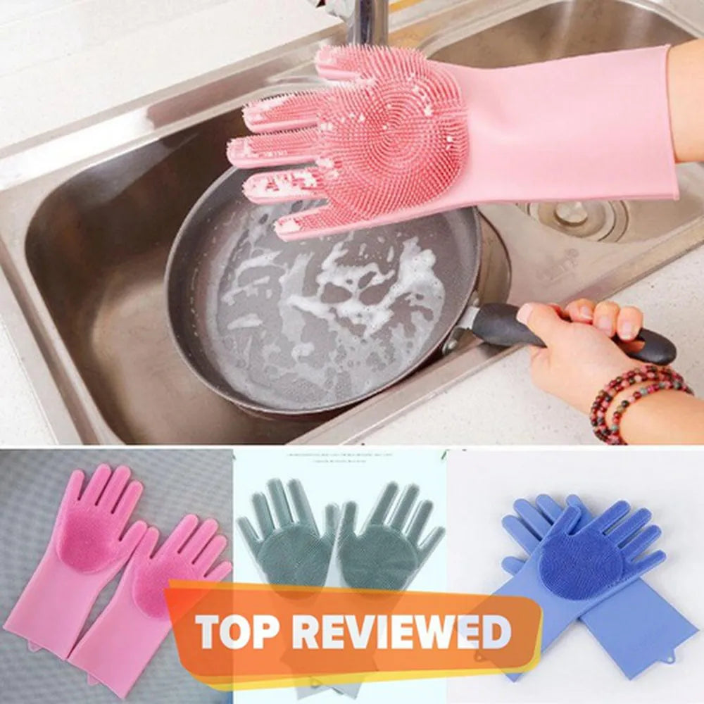Silicone Dishwashing Gloves by THE URBAN MART – Heat-Resistant Cleaning Gloves with Scrubber