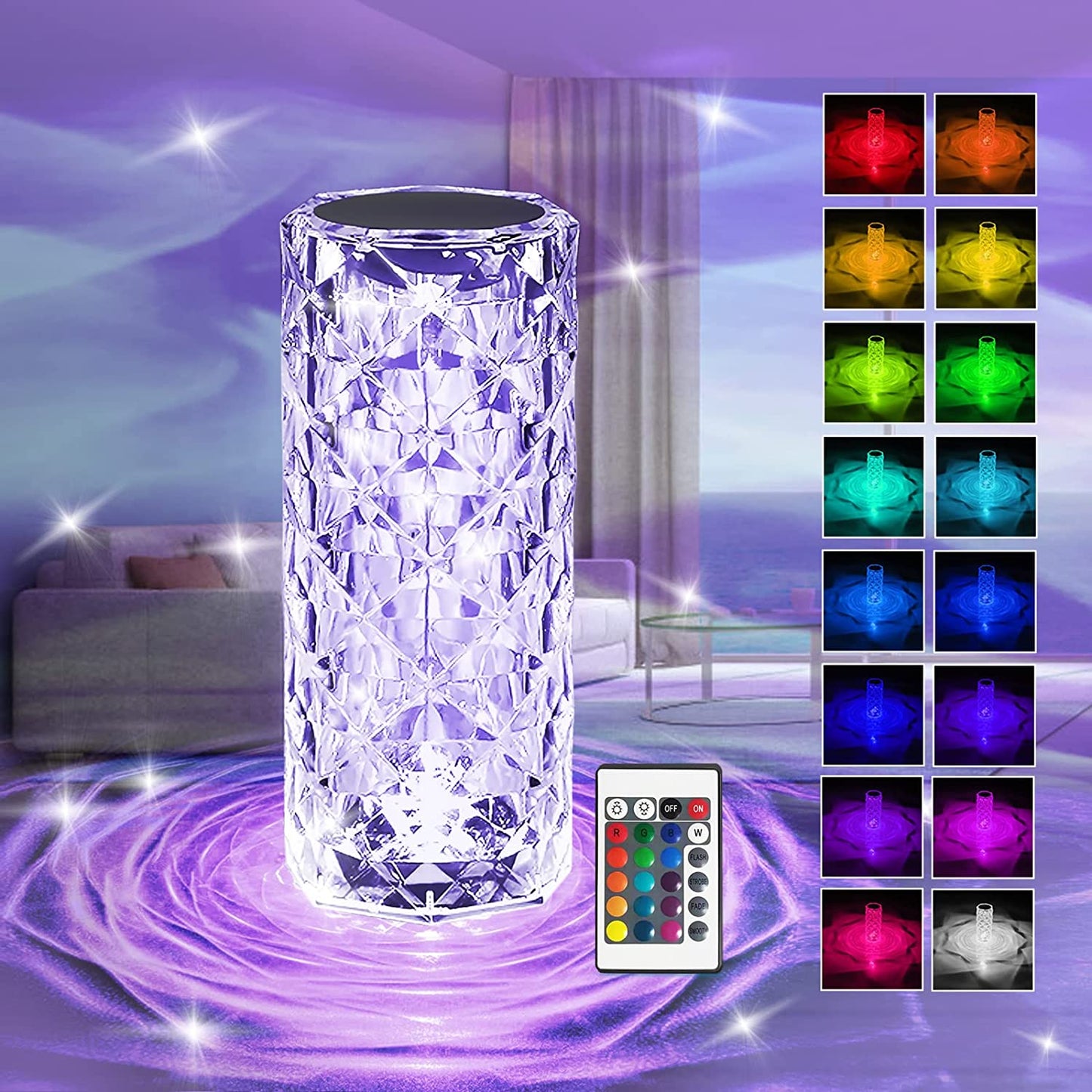 Crystal Lamp Rose Light Diamond Lamp 16 Colors with Touch Control USB Rechargeable Rose Light My Store