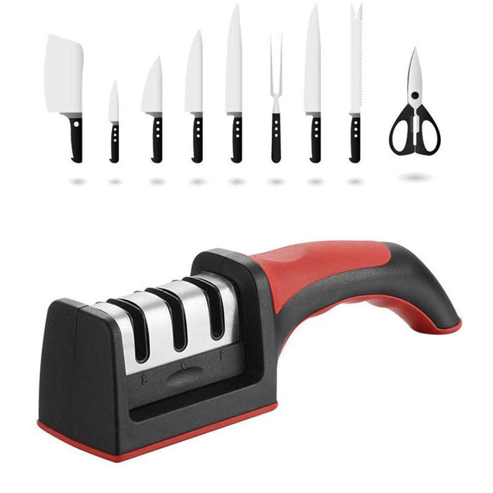 Kitchen Knife Sharpener Adjustable 4 in 1 Manual Knives and Scissor Sharpener Professional Blade Sharpening Tool Sharpener Stone multi-function knife sharpener, compact knife sharpener, durable and universal blade sharpener, (No Color Choice)