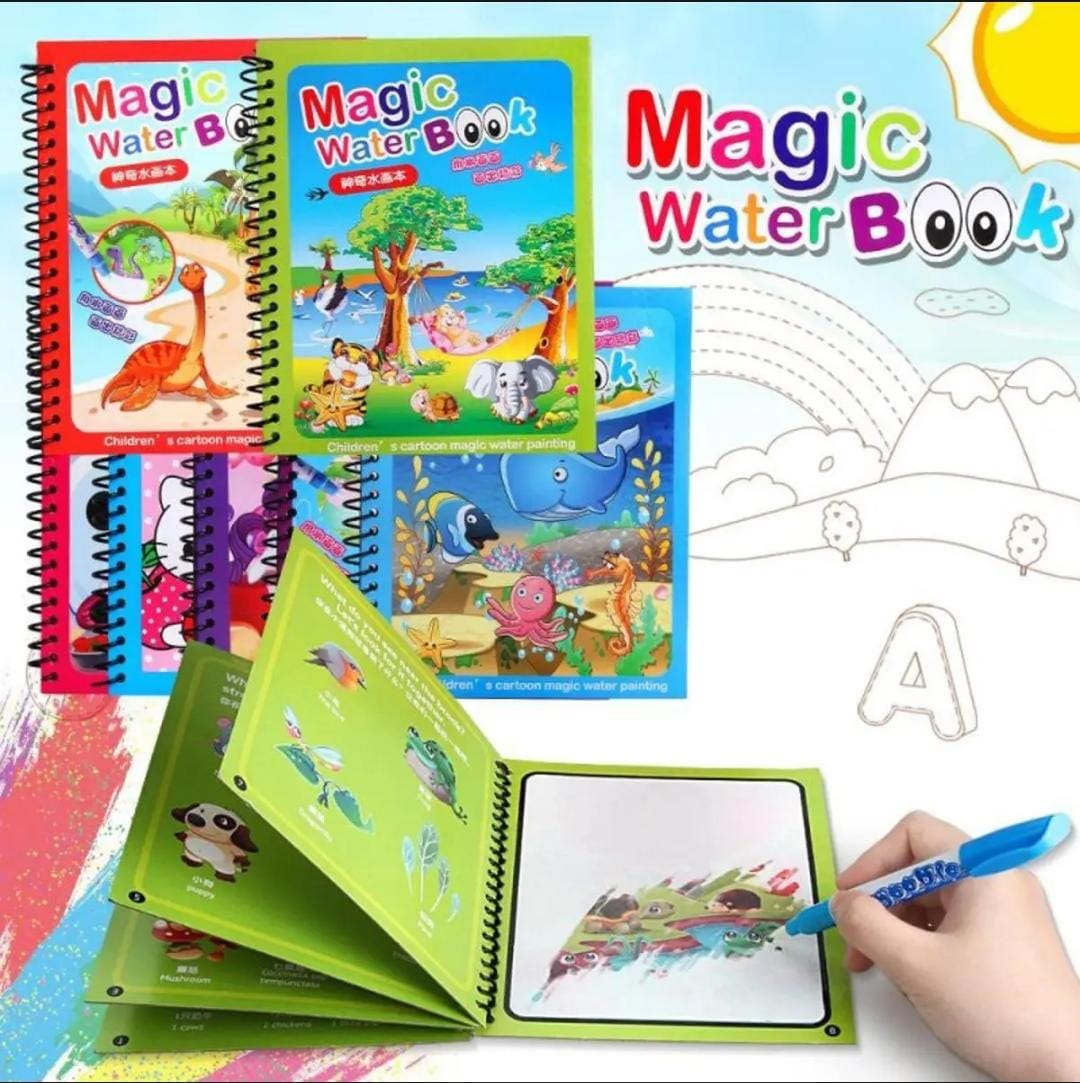 Magic Water Book Coloring & Drawing Board with Magic Water Pen – Reusable Kids Doodle Book