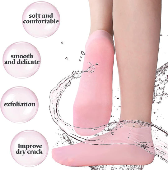Eco Reusable Silicone Spa Gel Socks for Dry Feet and Cracked Heel Treatment | Moisturizing Socks Heel Gel Sock - Callus Rough Foot Care Treatment Soft Silicone Gel Lined Infused Lotion Spa Socks Cotton Gel | Foot Care Socks