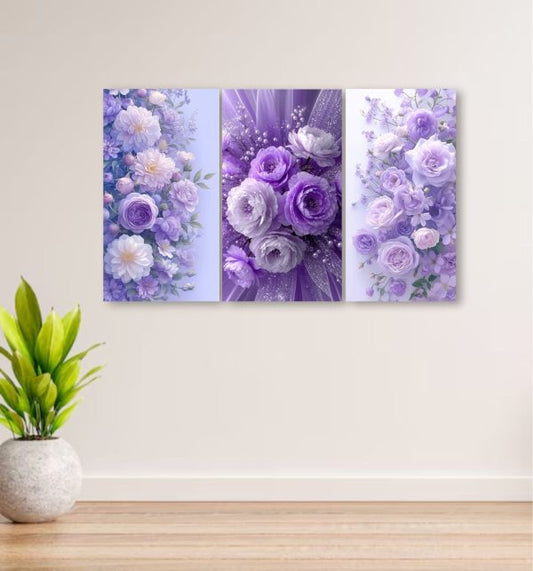 Set Of 3 Flowers Art Wooden Frames For Wall Decoration TheUrbanMart